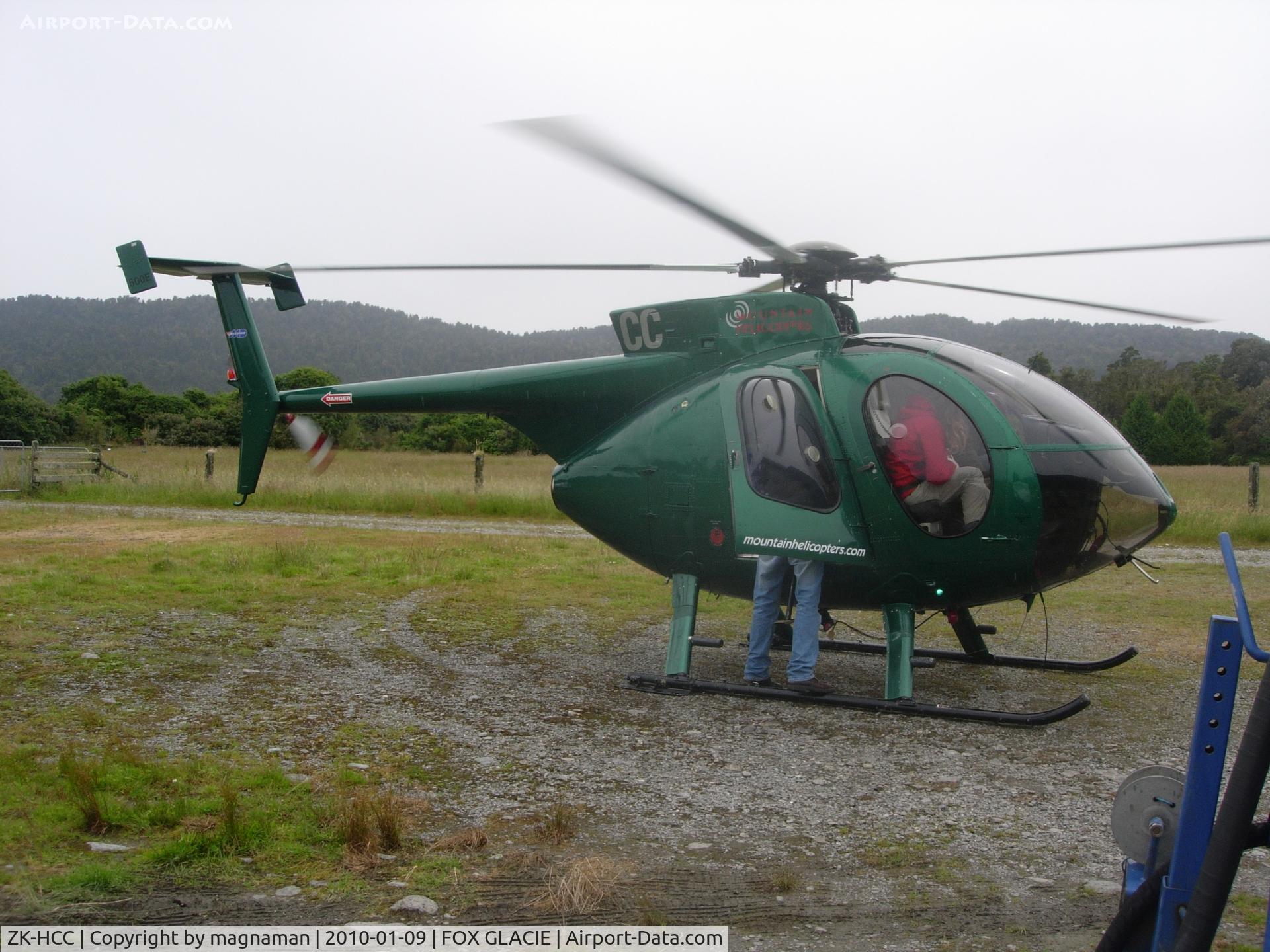 ZK-HCC, Hughes 369E C/N 0220E, About to take off at Fox Glacier