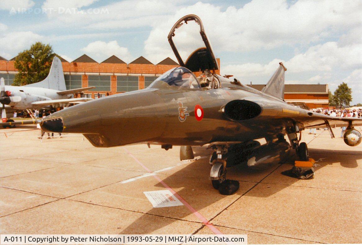 A-011, 1971 Saab F-35 Draken C/N 35-1011, Saab A-35XD Draken of Esk 729 Royal Danish Air Force on display at the 1993 Mildenhall Air Fete.