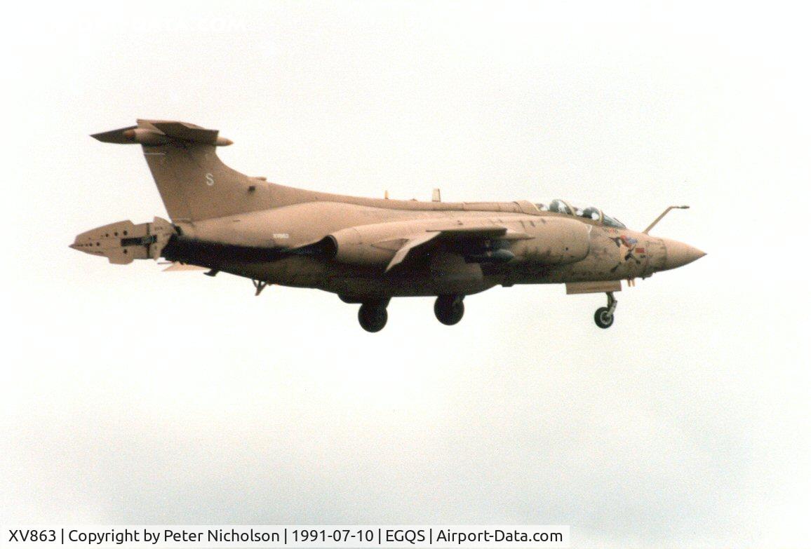 XV863, 1968 Hawker Siddeley Buccaneer S.2B C/N B3-12-67, Buccaneer S.2B of 208 Squadron landing at Lossiemouth in the Summer of 1991.