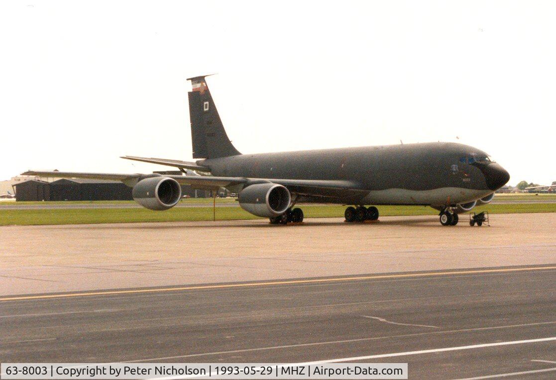63-8003, 1963 Boeing KC-135R Stratotanker C/N 18620, KC-135R Stratotanker of 351st Air Refuelling Squadron/100th Air Refuelling Wing on display at the 1993 Mildenhall Air Fete.