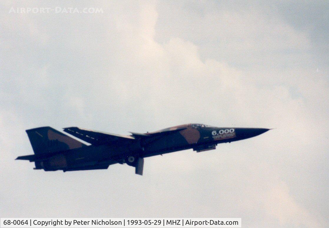 68-0064, 1968 General Dynamics F-111E Aardvark C/N A1-233, This F-111E of the 55th Fighter Squadron/20th Fighter wing based at RAF Upper Heyford performed a fly-past at the 1993 Mildenhall Air Fete with markings to celebrate passing 6000 hours flight time.