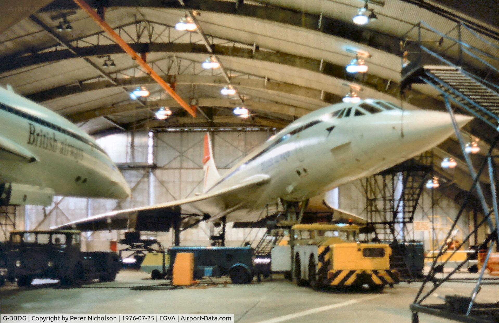 G-BBDG, 1973 BAC Concorde 100 C/N 202, British Airways Concorde hangered at the Fairford Flight Test Centre in the Summer of 1976.