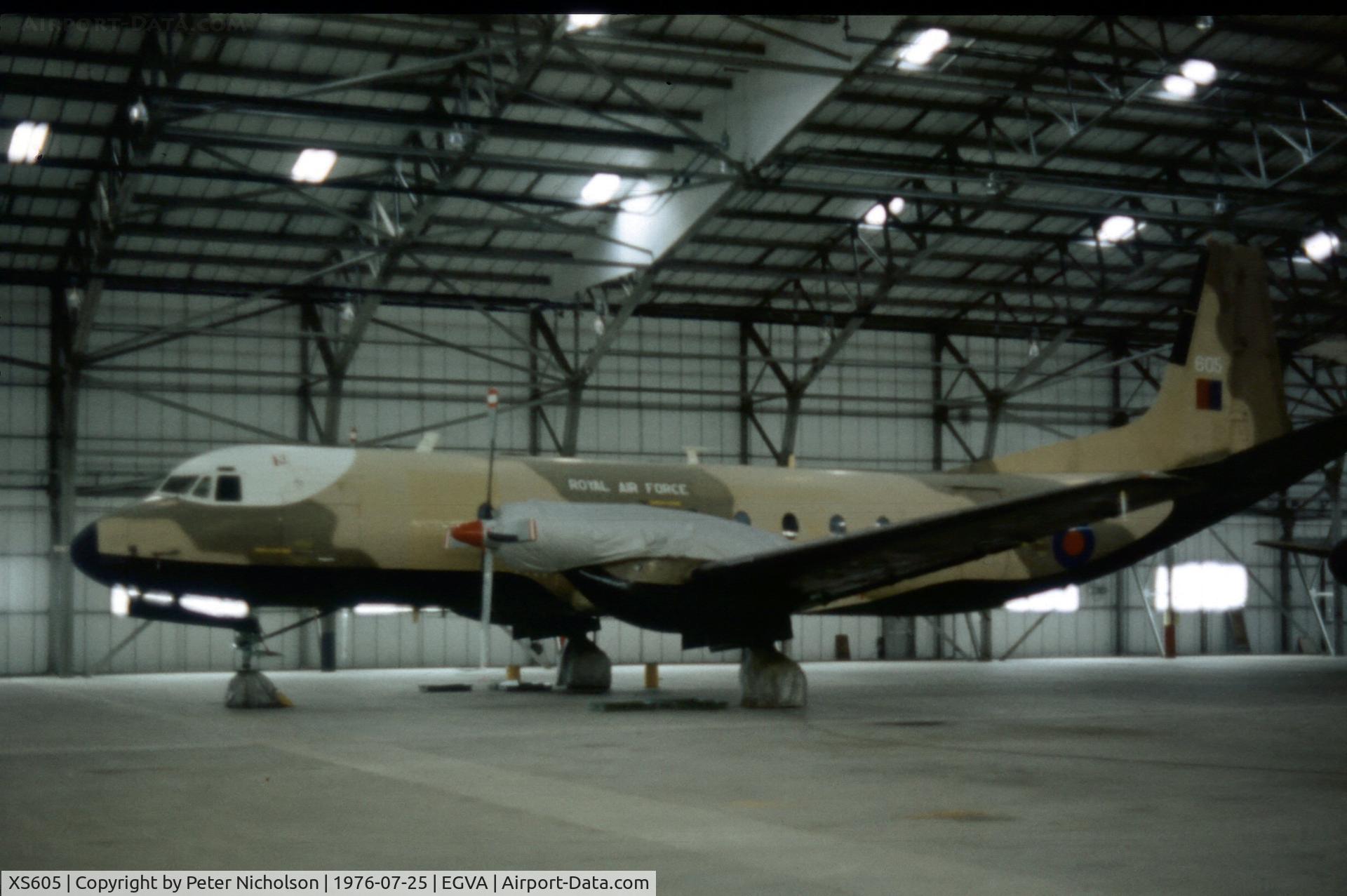 XS605, 1966 Hawker Siddeley HS-780 Andover C1 C/N Set 12, Andover C.1 hangered at Fairford in the Summer of 1976.
