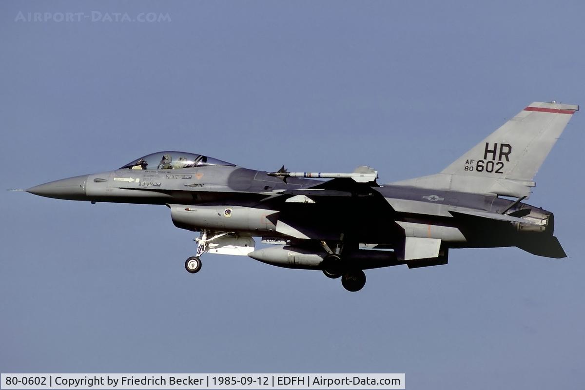 80-0602, 1980 General Dynamics F-16A Fighting Falcon C/N 61-323, F-16A short final at Hahn AB