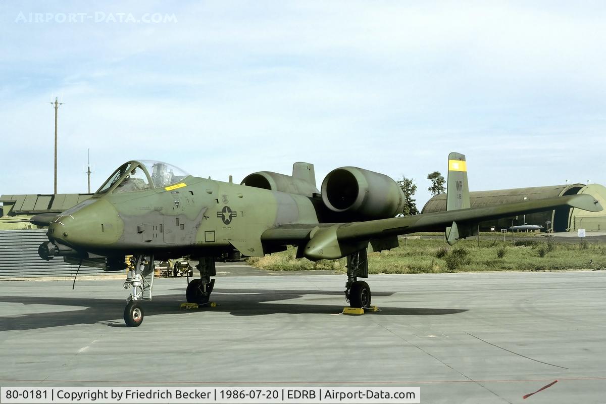 80-0181, 1980 Fairchild Republic A-10A Thunderbolt II C/N A10-0531, static display at the 1986 open house at Bitburg AB
