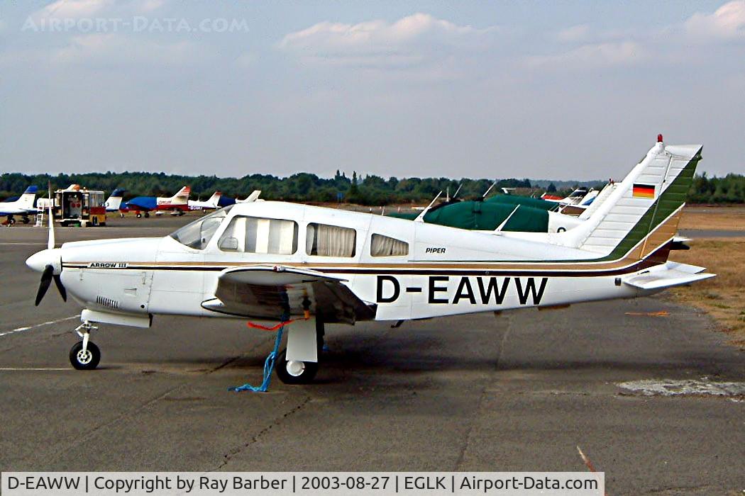 D-EAWW, 1978 Piper PA-28R-201 Cherokee Arrow III C/N 28R-7837199, Piper PA-28R-201 Arrow III [28R-7837199] Blackbushe~G 27/08/2003. Seen when based here for a while at Blackbushe.