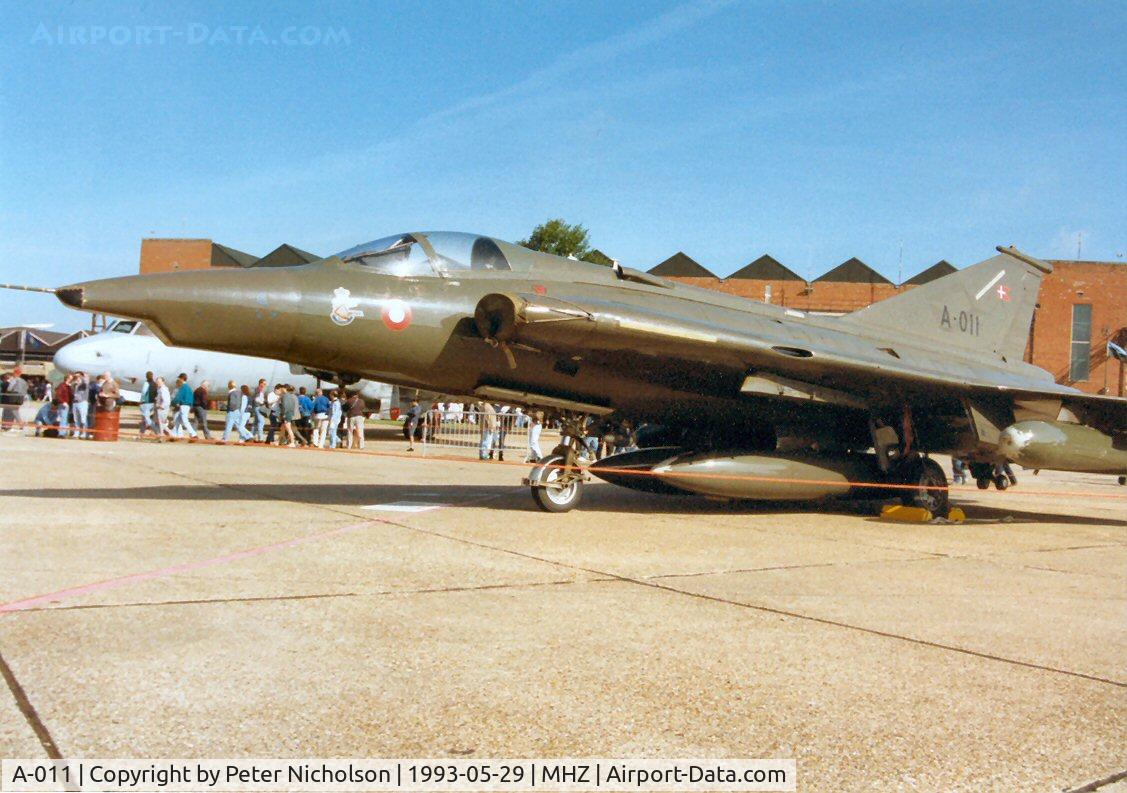 A-011, 1971 Saab F-35 Draken C/N 35-1011, Saab Sk-35XD Draken of Esk 729 Royal Danish Air Force in the static park at the 1993 Mildenhall Air Fete.