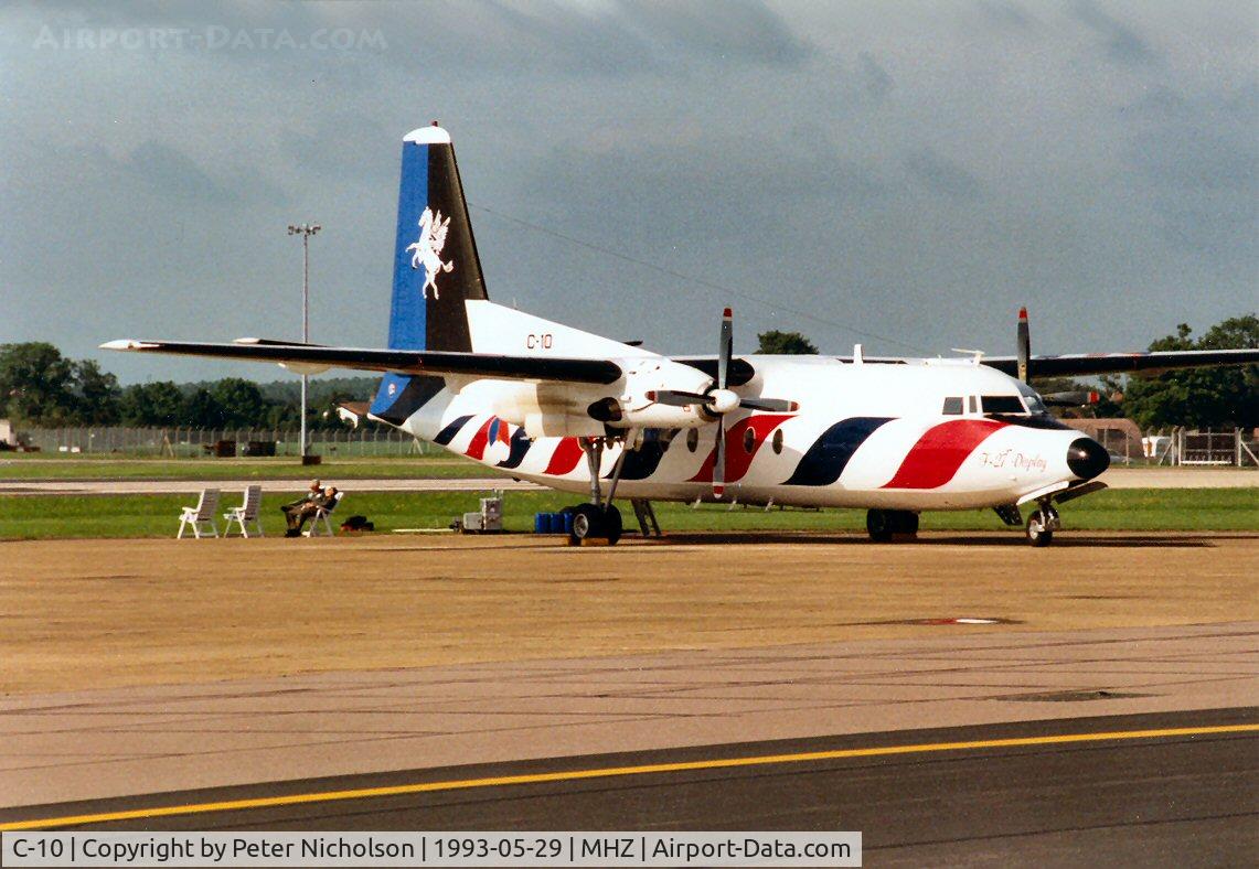 C-10, 1960 Fokker F-27-300M Troopship C/N 10160, F-27M Troopship of 334 Squadron Royal Netherlands Air Force in the 1993 season's colours at the 1993 Mildenhall Air Fete.