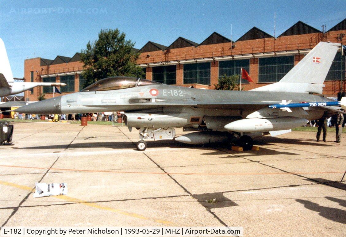 E-182, SABCA F-16AM Fighting Falcon C/N 6F-9, F-16A Falcon of Esk 730 Royal Danish Air Force in the static park at the 1993 Mildenhall Air Fete.