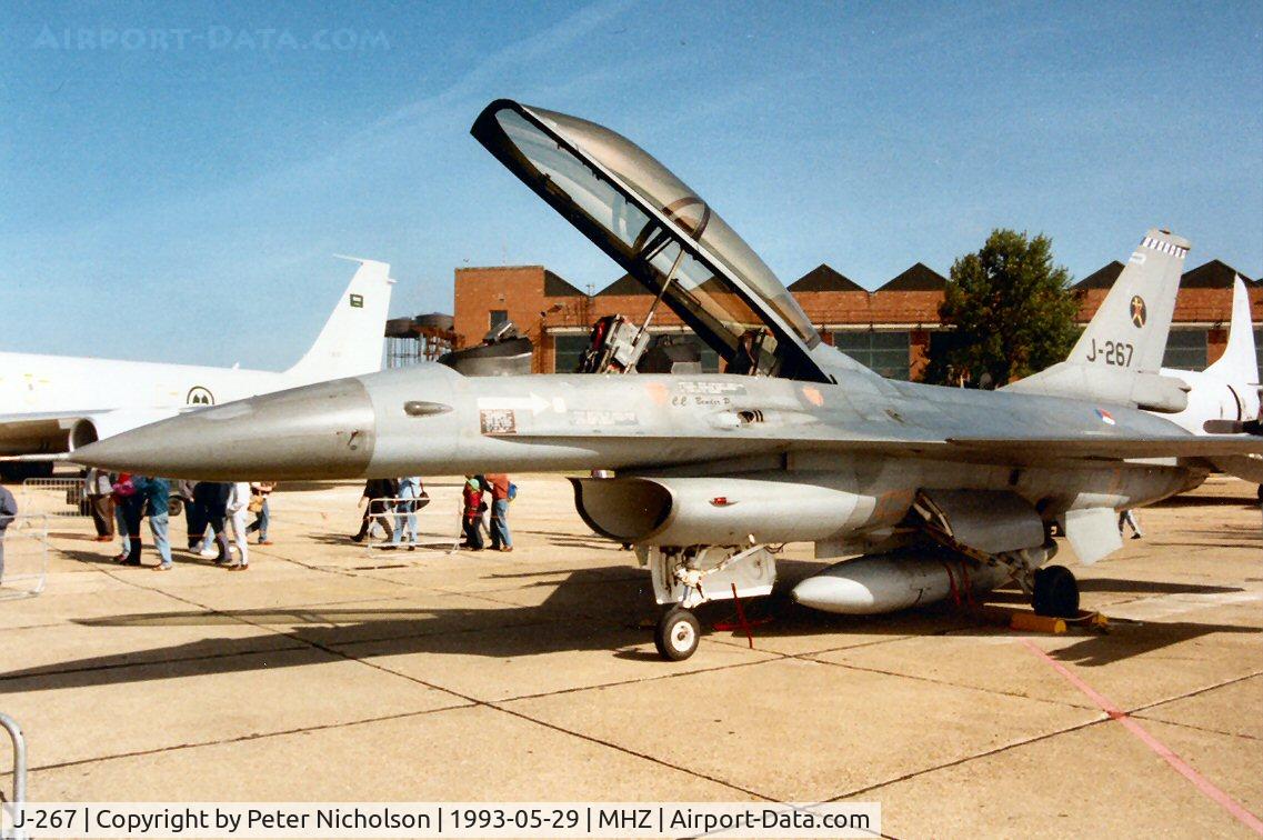 J-267, 1978 Fokker F-16B Fighting Falcon C/N 6E-9, F-16B Falcon of 323 Squadron Royal Netherlands Air Force on display at the 1993 Mildenhall Air Fete.