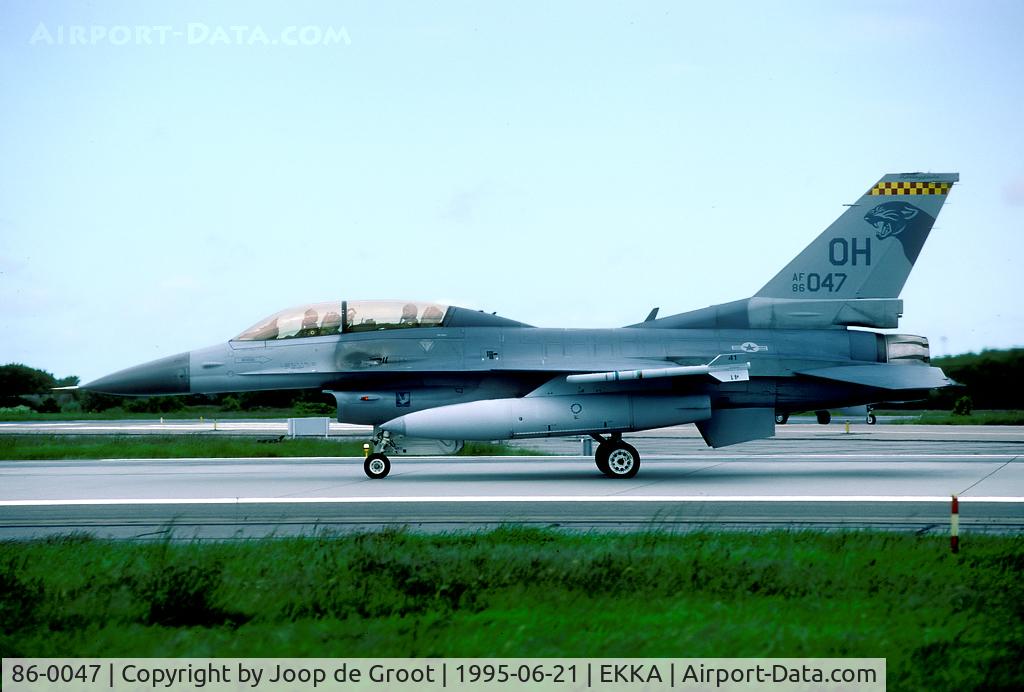 86-0047, 1986 General Dynamics F-16D Fighting Falcon C/N 5D-51, To date this F-16D is still with 162FS/178FW Ohio ANG. No unit change in the last 15 years!