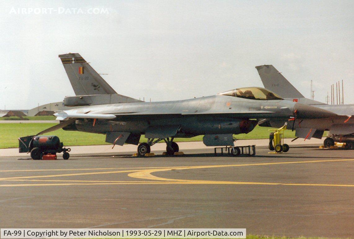 FA-99, SABCA F-16AM Fighting Falcon C/N 6H-99, F-16A Falcon of 2 Wing Belgian Air Force on the flight-line at the 1993 Mildenhall Air Fete.
