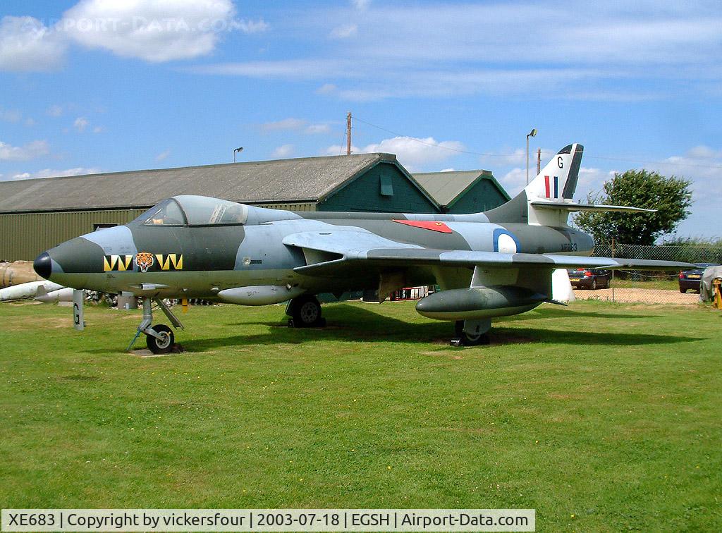 XE683, 1956 Hawker Hunter F.51 C/N 41H/680271, City of Norwich Aviation Museum. Former Royal Danish Air Force Hunter F51 (c/n 41H/680268) painted as 74 Squadron 'XE683' with code 'G'.