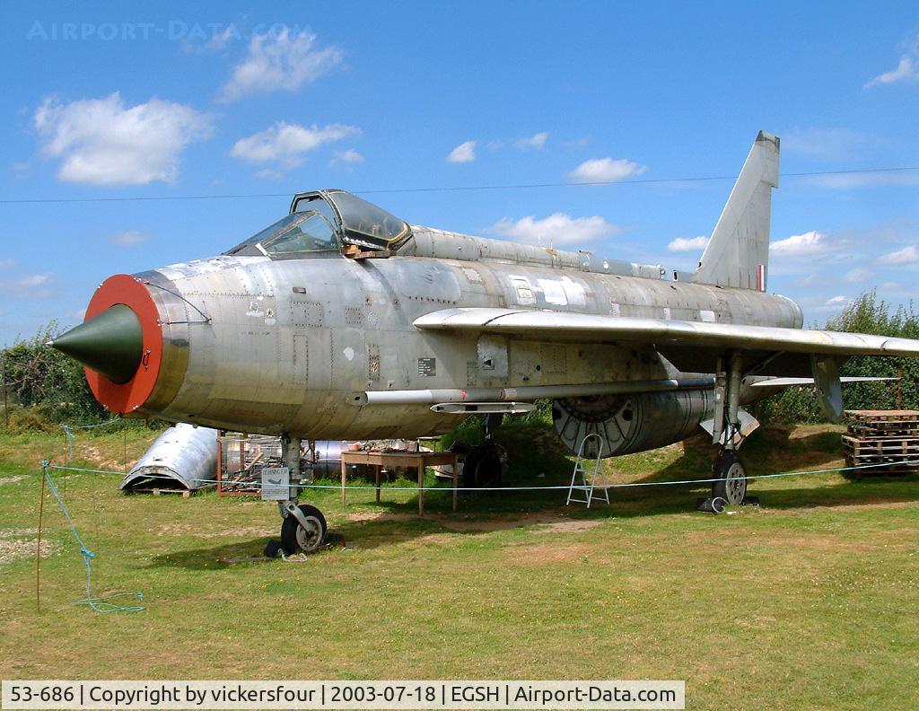 53-686, 1968 English Electric Lightning F.53 C/N 95291, City of Norwich Aviation Museum. Former Royal Saudia Air Force Lightning F53 (c/n 95291) serial 53-686.