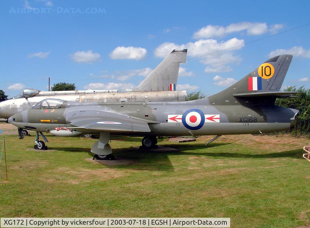 XG172, Hawker Hunter F.6A C/N 41H/680009, City of Norwich Aviation Museum. Preserved as a Hunter FR10 of 79 Squadron/229 OCU, with serial 'XG168' and code '10'.