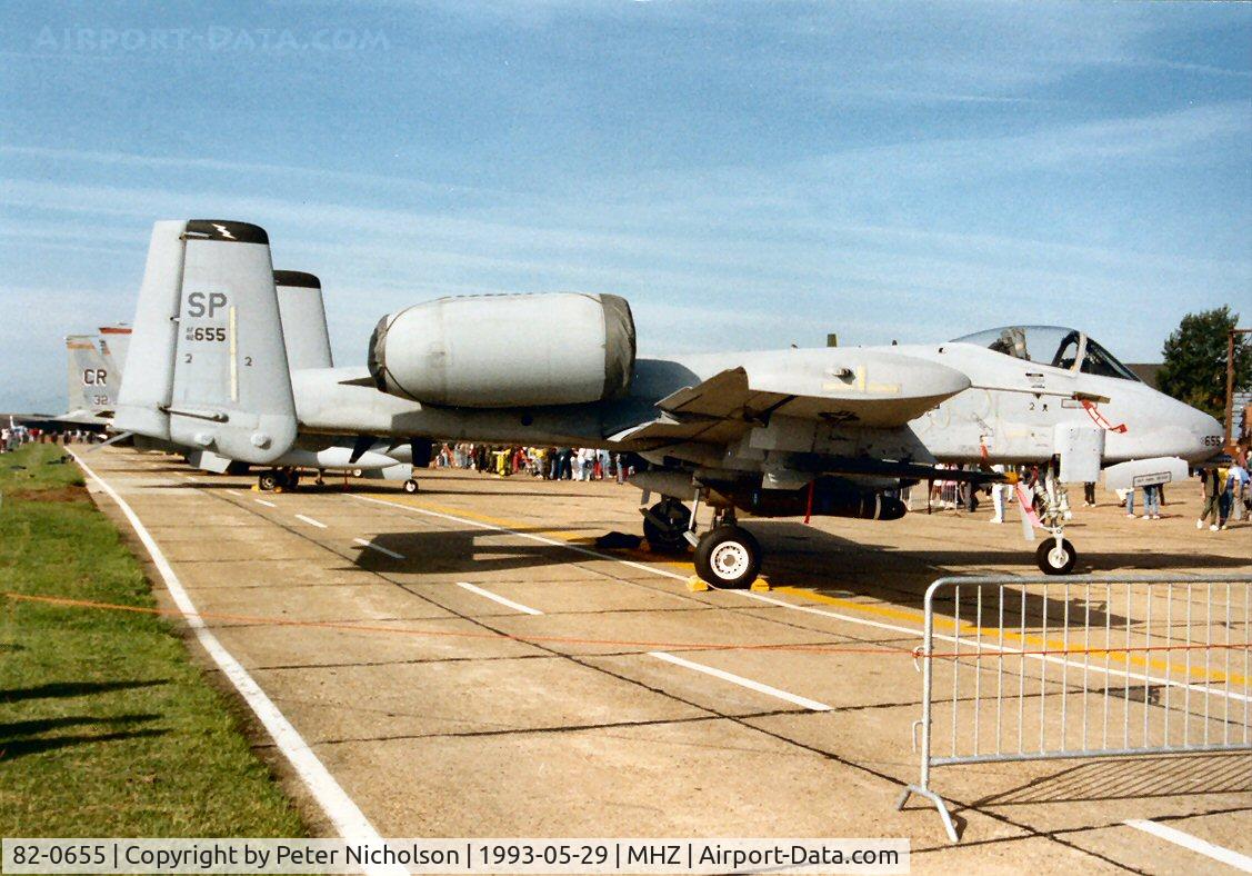 82-0655, 1982 Fairchild Republic A-10A Thunderbolt II C/N A10-0703, A-10A Thunderbolt of 510th Fighter Squadron at Spangdahlem on display at the 1993 Mildenhall Air Fete.