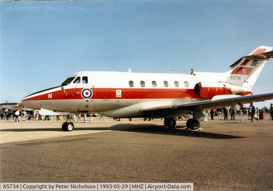 XS734, 1966 Hawker Siddeley HS.125 Dominie T.1 C/N 25061, Dominie T.1 of 6 Flying Training School at RAF Finningley on display at the 1993 Mioldenhall Air Fete.