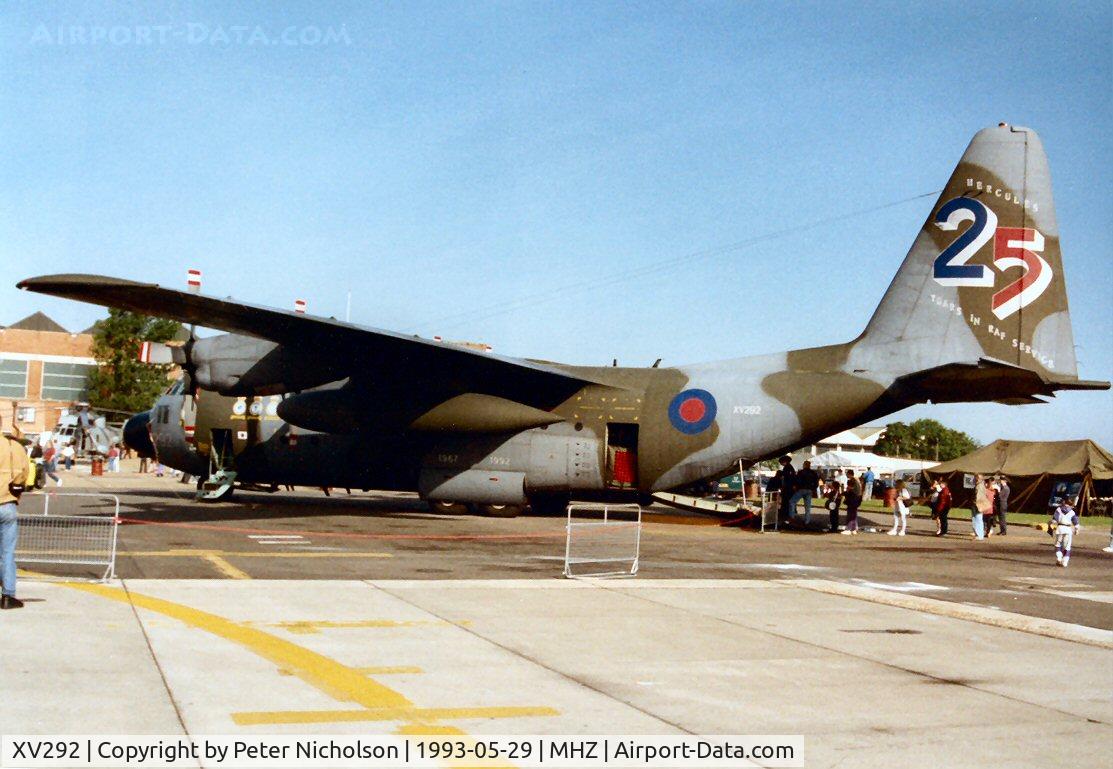 XV292, 1967 Lockheed C-130K Hercules C.1 C/N 382-4257, Hercules C.1 of the Lyneham Transport Wing with markings to celebrate 25 years of service on display at the 1993 Mildenhall Air Fete.