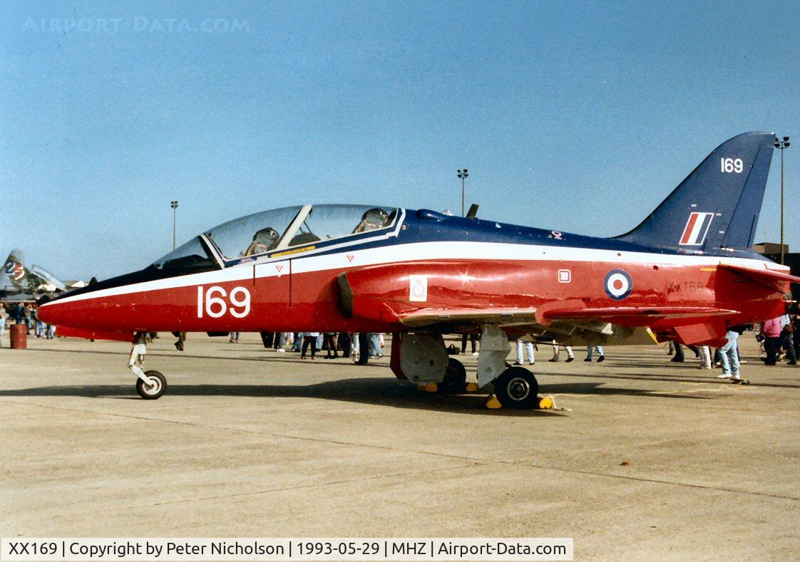 XX169, 1976 Hawker Siddeley Hawk T.1 C/N 016/312016, Hawk T.1 of 6 Flying Training School at RAF Finningley on display at the 1993 Mildenhall Air Fete.