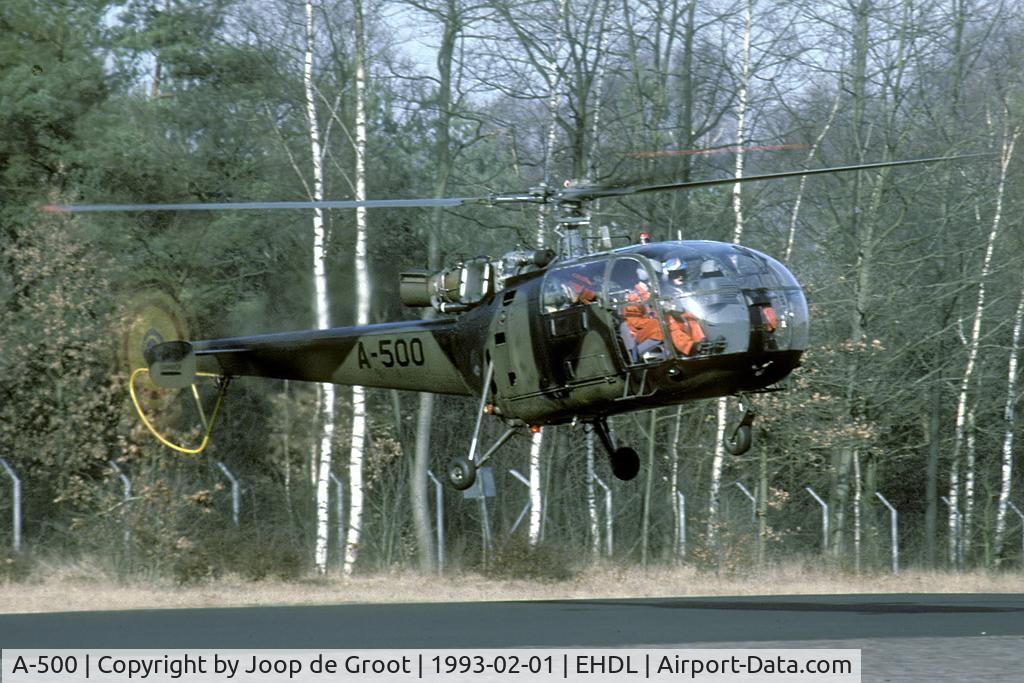 A-500, Aerospatiale SA-316B Alouette III C/N 1500, Alouette III pilots in bright orange overalls often were Dutch Navy pilots undergoing helicopter training with the KLu.
