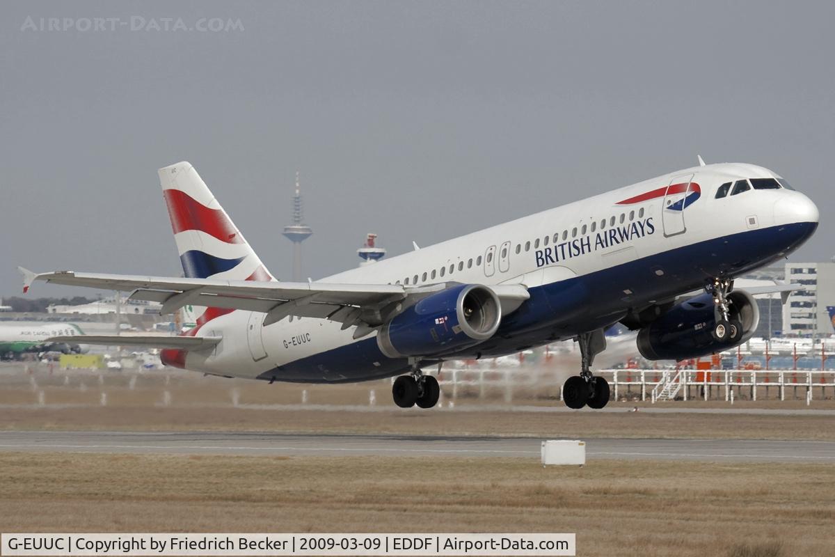 G-EUUC, 2001 Airbus A320-232 C/N 1696, departing EDDF via RW18W
