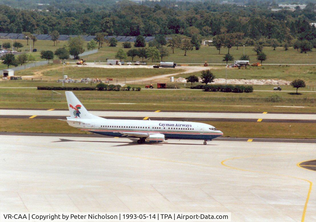 VR-CAA, 1991 Boeing 737-4Q8 C/N 25371, Boeing 737-4Q8 of Cayman Airways taxying to the terminal at Tampa in May 1993.