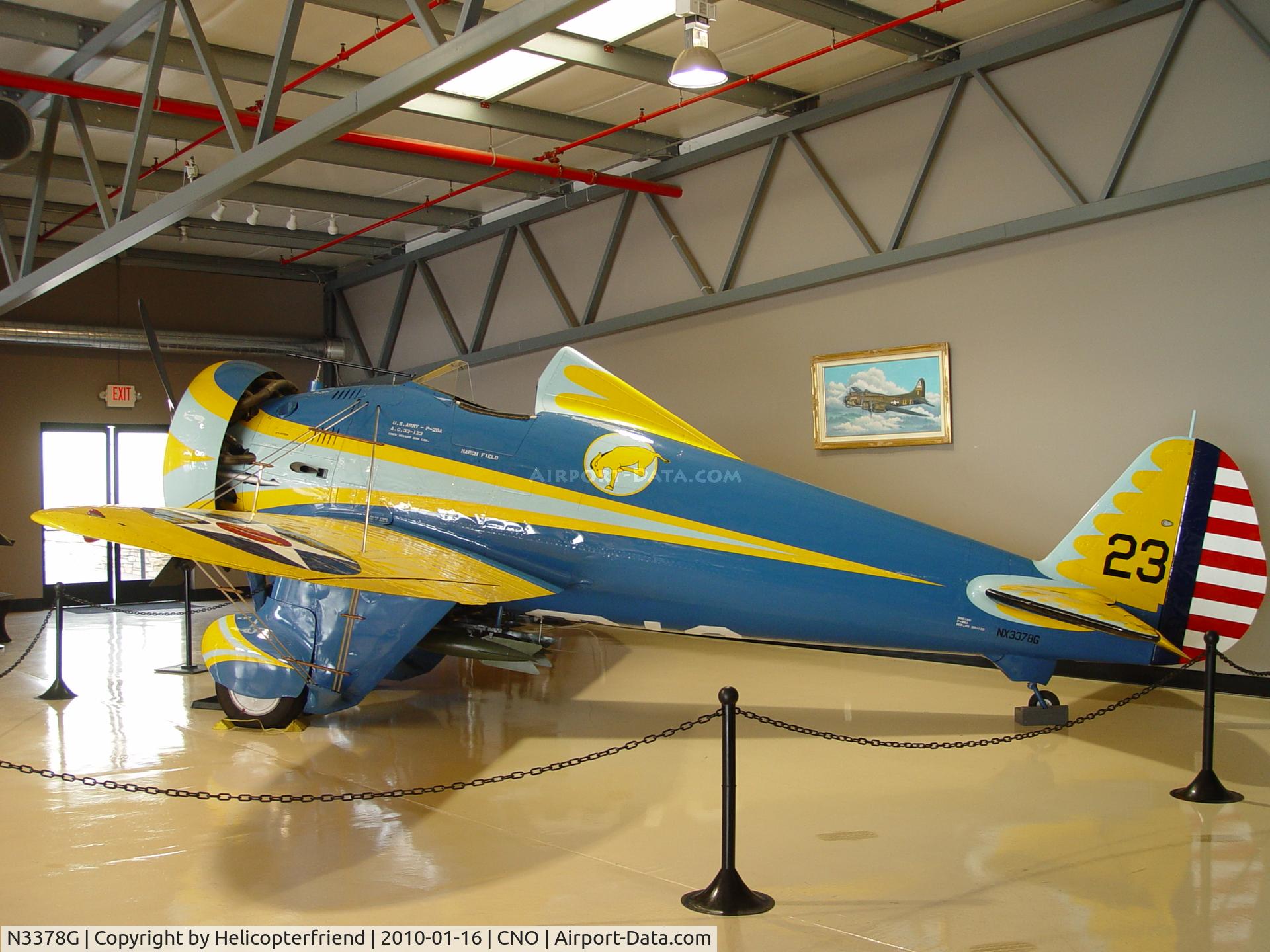 N3378G, 1933 Boeing P-26 Peashooter C/N 33123, P26 Peashooter at Planes Of Fame at Chino Pratt & Whitney 600 hp air cooled radial engine Pursuit was it's mission