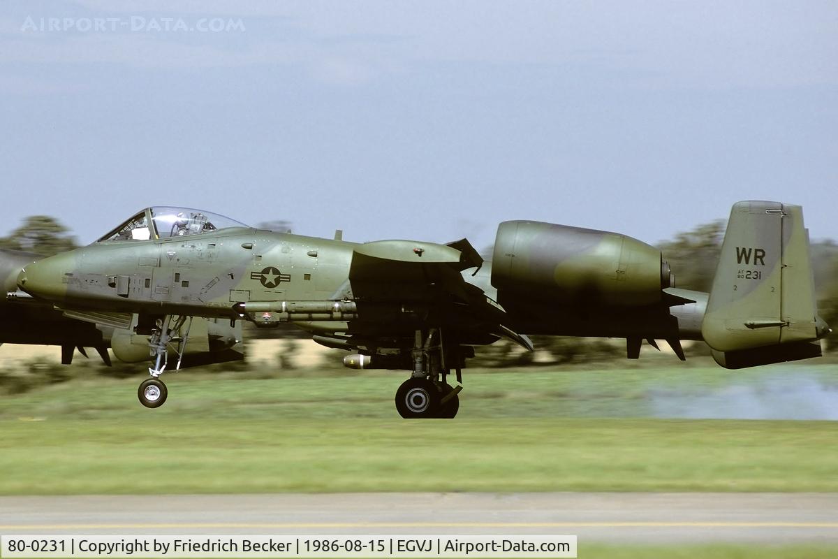 80-0231, 1980 Fairchild Republic A-10A Thunderbolt II C/N A10-0581, touchdown at RAF Bentwaters
