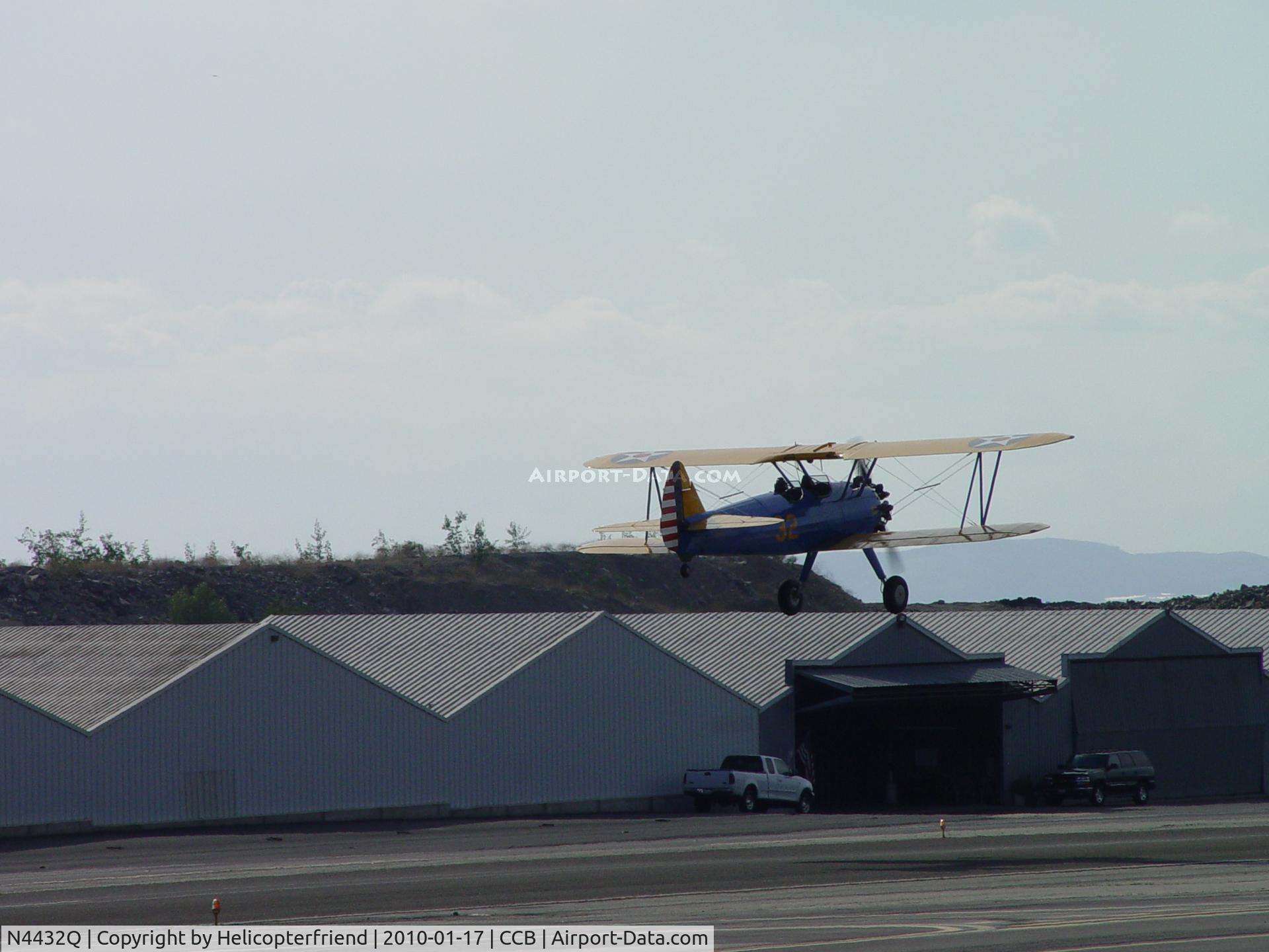 N4432Q, Boeing PT-17 Kaydet (A75N1) C/N 75-1969, Passing her hangar airbourne from runway 26