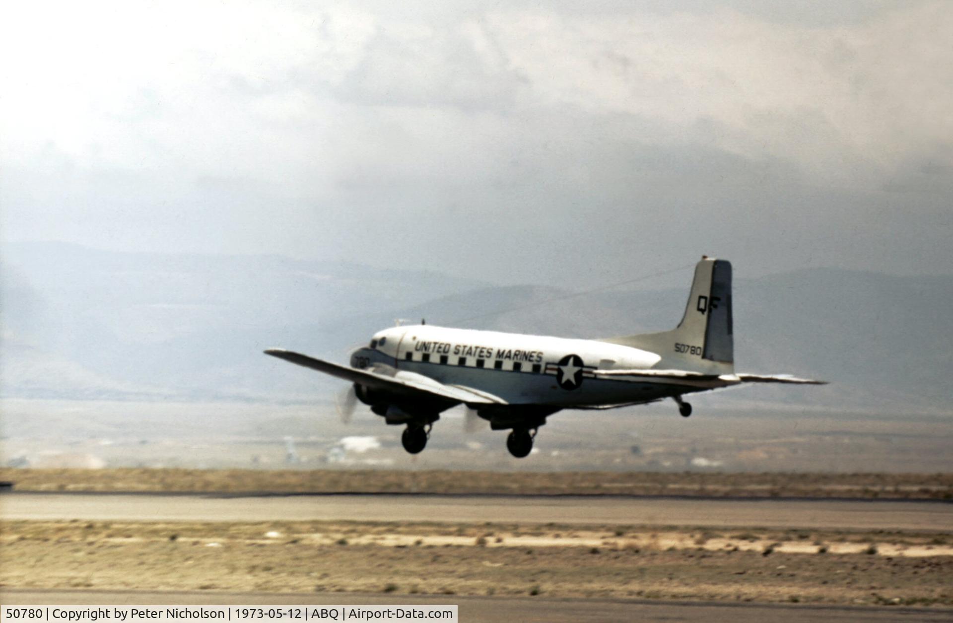 50780, 1943 Douglas C-47J Skytrain C/N 14948, USMC C-47J landing at Albuquerque in May 1973.