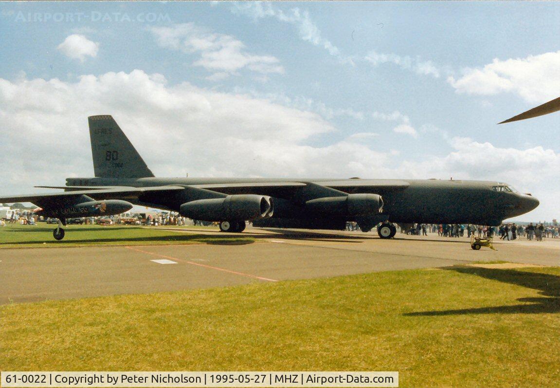 61-0022, 1961 Boeing B-52H Stratofortress C/N 464449, B-52H Stratofortress, callsign Scalp 93, of 93rd Bomb Squadron/917th Wing on display at the 1995 Mildenhall Air Fete.