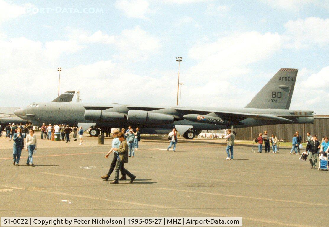 61-0022, 1961 Boeing B-52H Stratofortress C/N 464449, Scalp 93 from Barksdale AFB's 917 Wing in the static park at the 1995 Mildenhall Air Fete.
