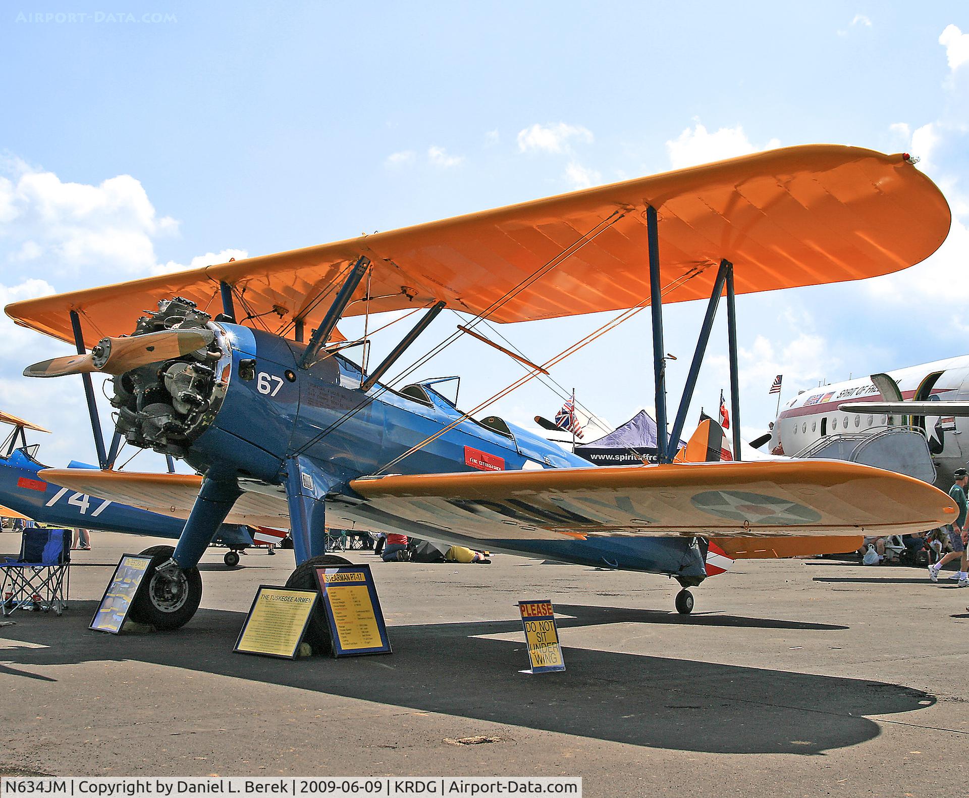 N634JM, 1942 Boeing PT-17 Kaydet (A75N1) C/N 75-2955, This lovely Kaydet is in the colors honoring the Tuskeegee Airmen.