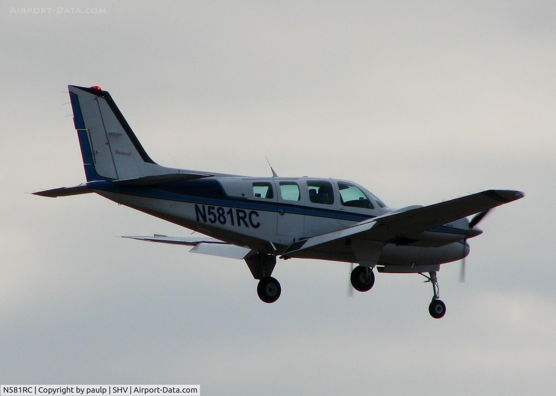 N581RC, 1985 Beech 58 Baron C/N TH-1477, Landing at Shreveport Regional.