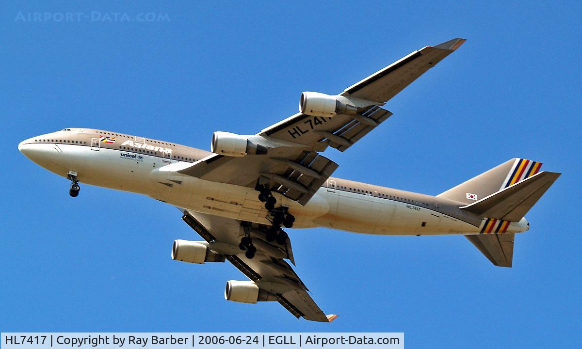 HL7417, 1993 Boeing 747-48EM(BDSF) C/N 25779, Boeing 747-48EM [25779] (Asiana Airlines) Home~G 24/06/2006. On finals 27R Heathrow