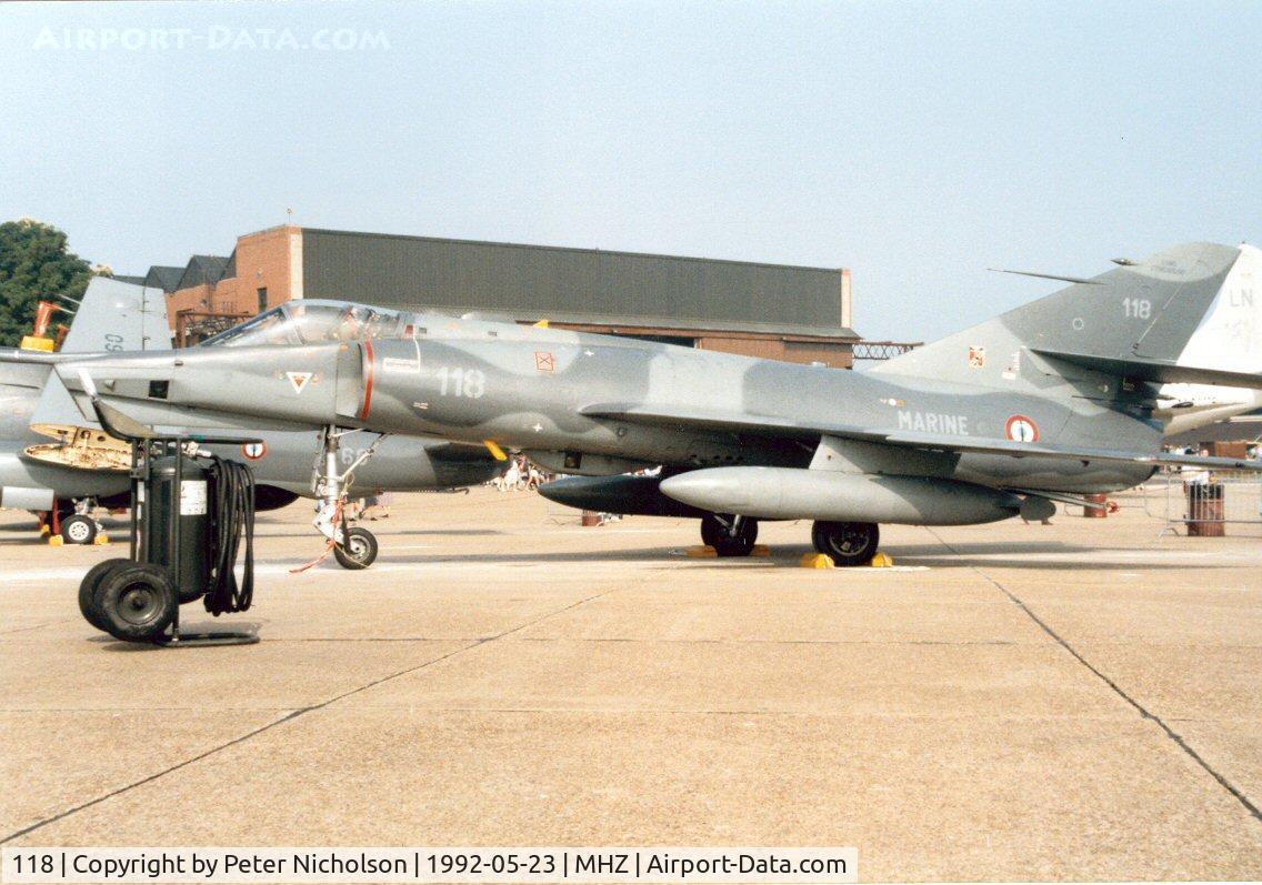 118, Dassault Etendard IV.P C/N 118, Etendard IV.P of 16 Flotille French Aeronavale in the static display at the 1992 Mildenhall Air Fete.
