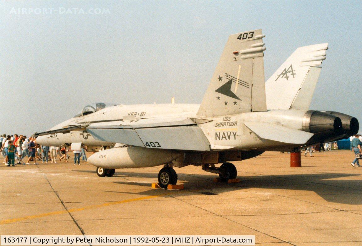 163477, 1988 McDonnell Douglas F/A-18C Hornet C/N 0705/6038, Another view of the VFA-81 Hornet in the static park at the 1992 Mildenhall Air Fete.