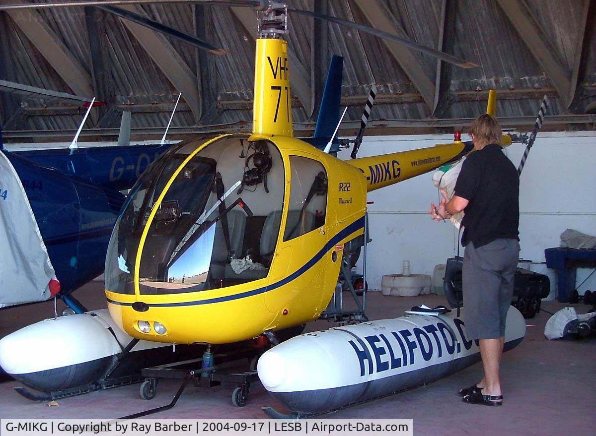 G-MIKG, 2002 Robinson R22 Mariner C/N 3332M, Robinson R-22M Mariner II [3332M] Palma - Son Bonet~EC 17/09/2004. Seen here at Palma Son Bonet Spain.