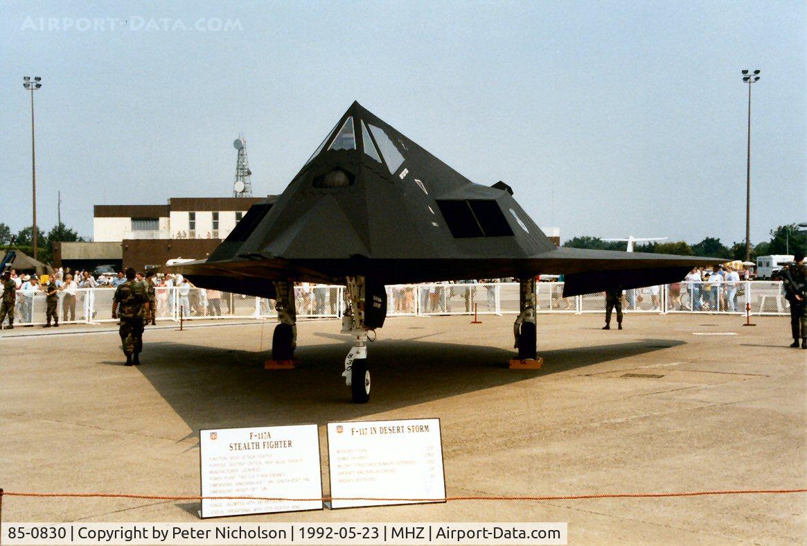 85-0830, 1985 Lockheed F-117A Nighthawk C/N A.4052, F-117A Nighthawk of the 37th Fighter Wing at Tonopah on display at the 1992 Mildenhall Air Fete.
