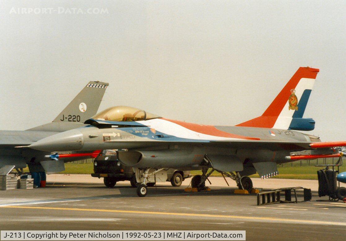 J-213, 1979 Fokker F-16A Fighting Falcon C/N 6D-2, F-16A Falcon of 322 Squadron Royal Netherlands Air Force on the flight-line at the 1992 Mildenhall Air Fete.