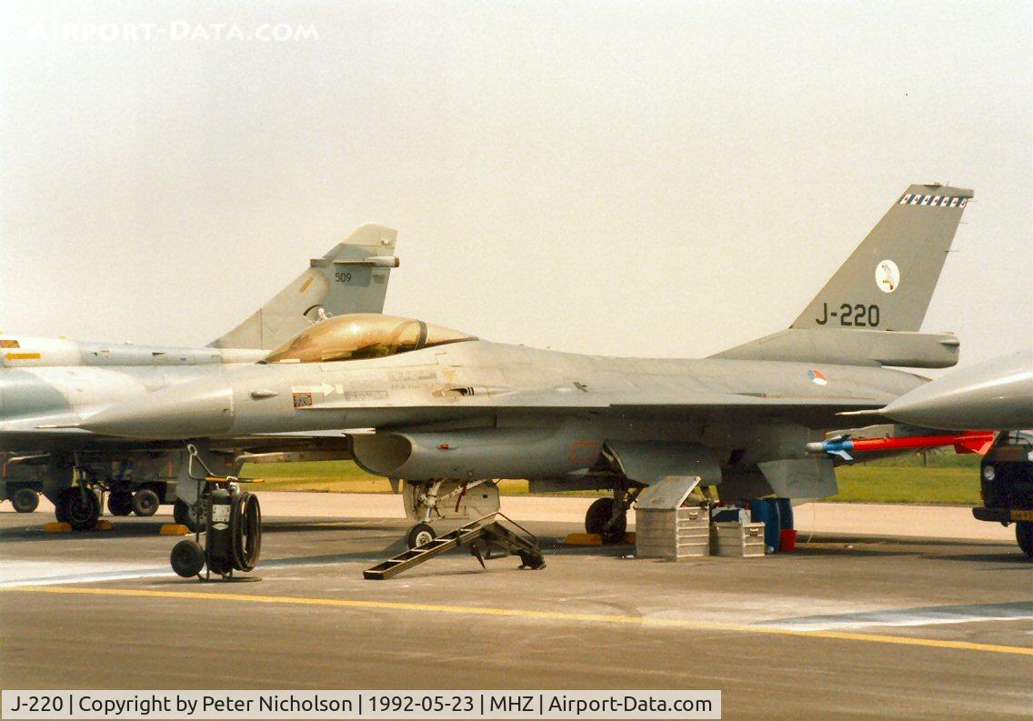 J-220, Fokker F-16A Fighting Falcon C/N 6D-9, F-16A Falcon of 322 Squadron Royal Netherlands Air Force on the flight-line at the 1992 Mildenhall Air Fete.