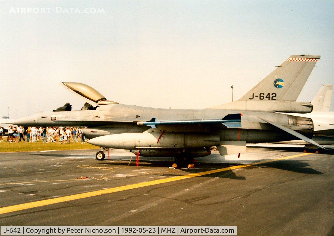 J-642, Fokker F-16A Fighting Falcon C/N GD-74, F-16A Falcon of 306 Squadron Royal Netherlands Air Force on the flight-line at the 1992 Mildenhall Air Fete.