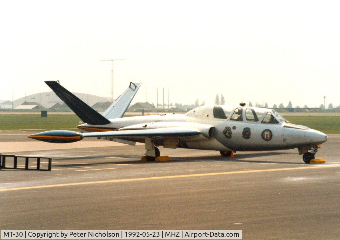 MT-30, Fouga CM-170 Magister C/N 287, Magister of 33 Squadron Belgian Air Force in 30th anniversary markings on the flight-line at the 1992 Mildenhall Air Fete.