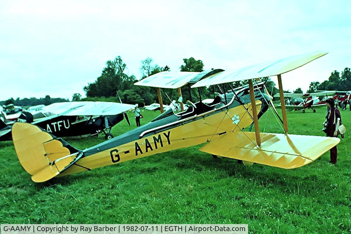 G-AAMY, 1929 Moth Aircraft DH-60M Gipsy Moth C/N 86, American Moth Corp. DH.60GMW Gipsy Moth [86] Old Warden~G 11/07/1982. Seen at Old Warden in 1982 home of The Shuttleworth Trust.