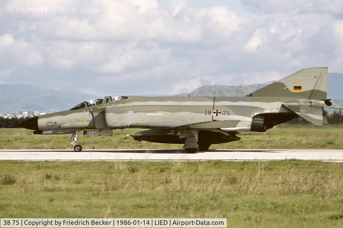 38 75, 1972 McDonnell Douglas F-4F Phantom II C/N 4793, once called spirit of cooperation, 38+75 decelerates after touchdown at Decimomannu