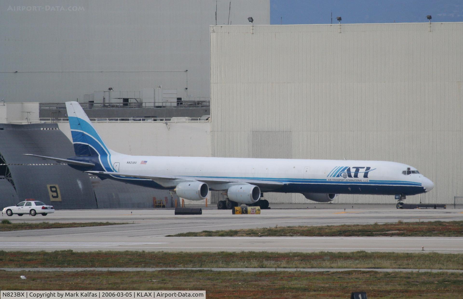 N823BX, 1969 Douglas DC-8-71F C/N 46064, ATI DC-8-71F on the old Continental maintenance ramp KLAX.