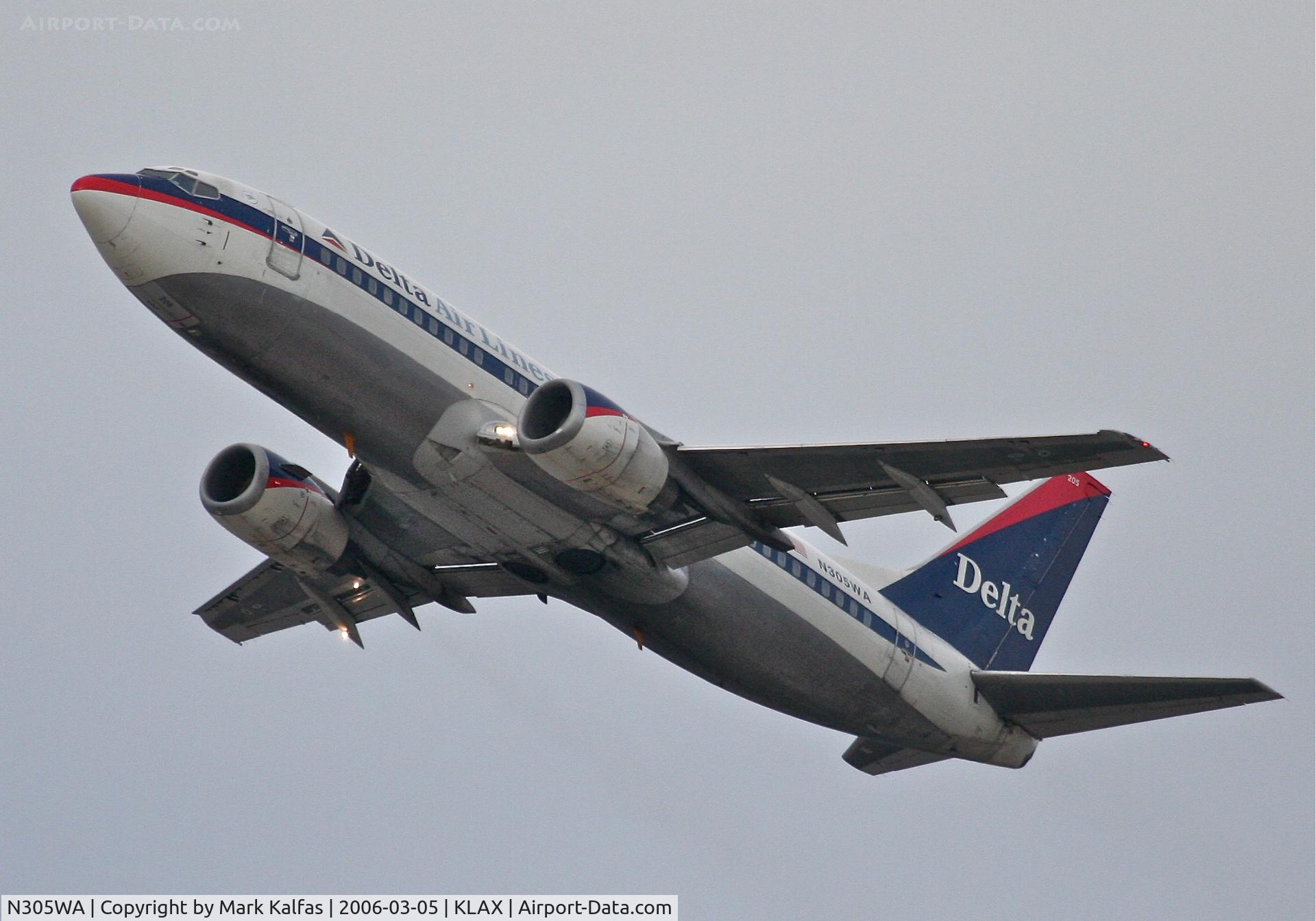 N305WA, 1985 Boeing 737-347 C/N 23346, Delta Airlines Boeing 737-347, 25R departure KLAX.
