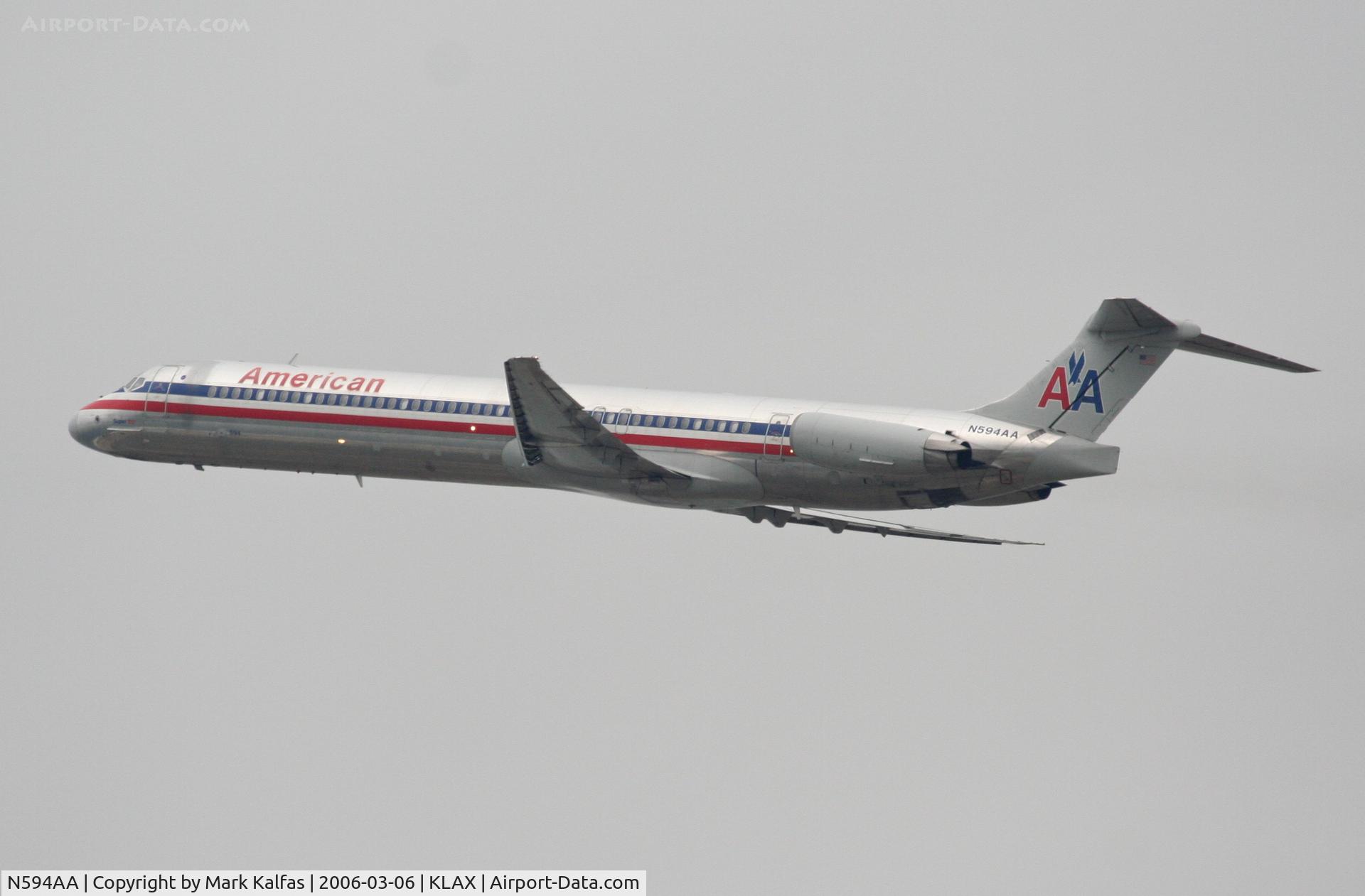 N594AA, 1992 McDonnell Douglas MD-83 (DC-9-83) C/N 53284, American Airlines MD-83, 25R departure KLAX.