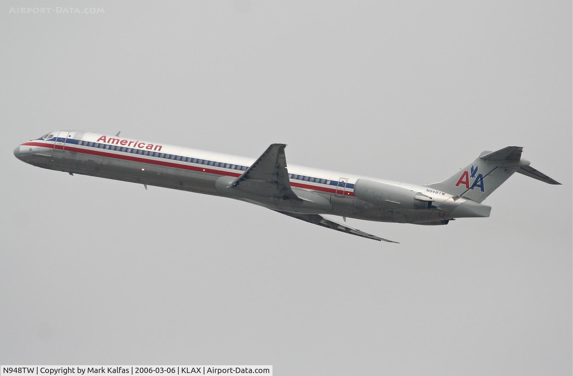 N948TW, 1987 McDonnell Douglas MD-83 (DC-9-83) C/N 49575, American Airlines MD-83, 25R departure KLAX.