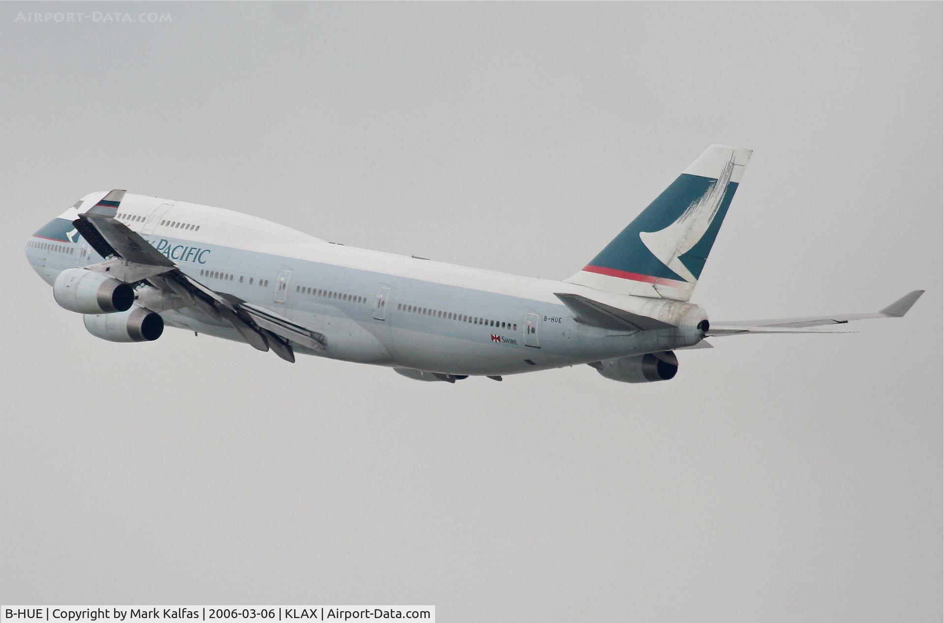 B-HUE, 1993 Boeing 747-467 C/N 27117, Cathay Pacific Boeing 747-467, 25R departure KLAX.